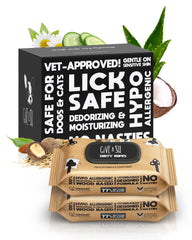 G.A.S Lick-Safe wipes packaging highlighting eco-friendly packaging for sustainable pet care