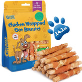 Gazeupon dog treats package: chicken-wrapped oat biscuits for training rewards