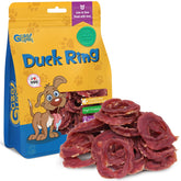 Gazeupon duck jerky rings closeup showing protein rich training reward for dogs
