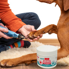 G.B.S styptic powder aiding quick care for minor cuts on pets.