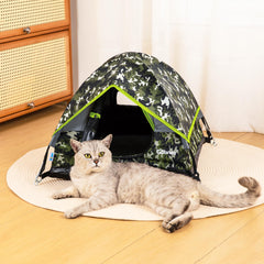 GDanes camouflage cat tent interior with soft plush lining for cozy naps.