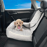 GeerDuo dog car seat stripes size M shows secure fit for traveling pets