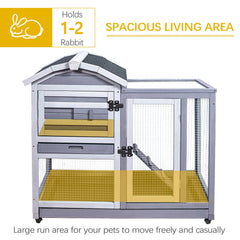 GEGURI rabbit hutch with wheels demonstrates easy mobility for flexible setups.