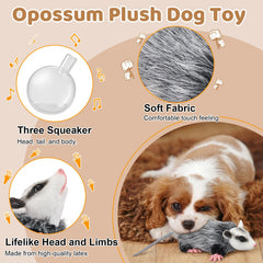Gemscream opossum dog toy body view emphasizes soft plush and safe playtime