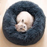 Generic cat bed donut round 20in with plush fur for cozy curling and relaxing.