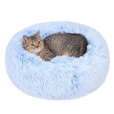 Generic cat bed donut in cornflower blue for indoor cats, cozy 20x20 inches.