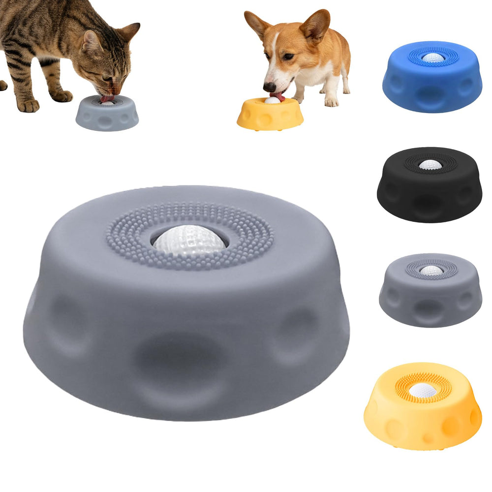 Generic dog lick bowl with ball top view promotes slow, mindful licking during meals