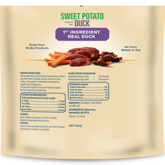 Close-up of duck breast wrapped around sweet potato for a protein-rich chew