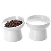 Generic elevated cat bowl with tilted-water design reduces neck strain.