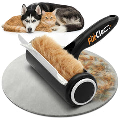 Generic FurClean roller in action lifting pet hair from a sofa