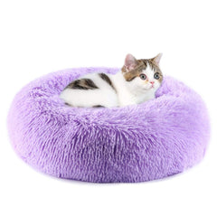 Generic Purrfect Cat Bed round plush faux fur for cozy naps.