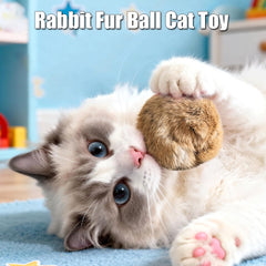 Generic Rabbit Fur Ball Cat Toy kicking action demonstrates safe, vigorous indoor play