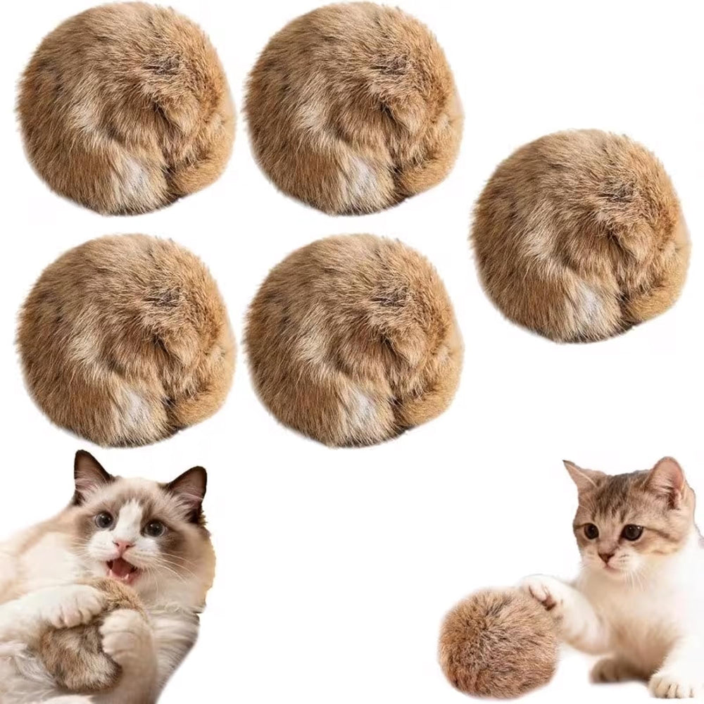 Generic Rabbit Fur Ball Cat Toy with soft fluff for indoor play