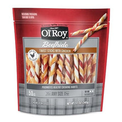 Generic rawhide twist sticks with chicken wrap close-up highlighting savory texture for dogs