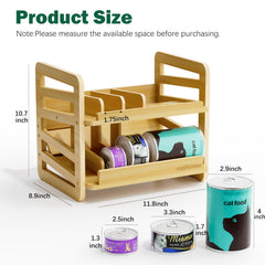 Generic Rolling Bamboo Cat Food Can Organizer top view highlights compact footprint for small kitchens.