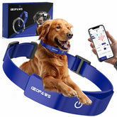 GeoPaws GPS Fence app interface showing virtual boundary setup for multiple dogs.