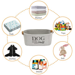 Geyecete beige dog toy basket complements decor while organizing pet items