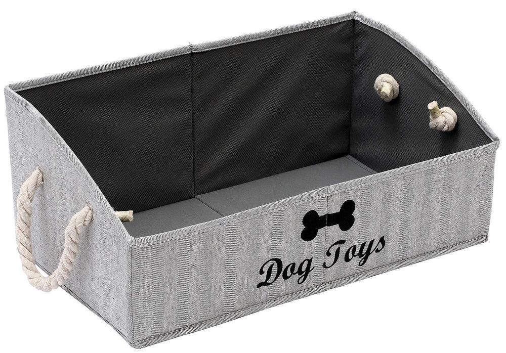 Geyecete large dog toys storage bin with foldable trapezoid shape and rope handles.