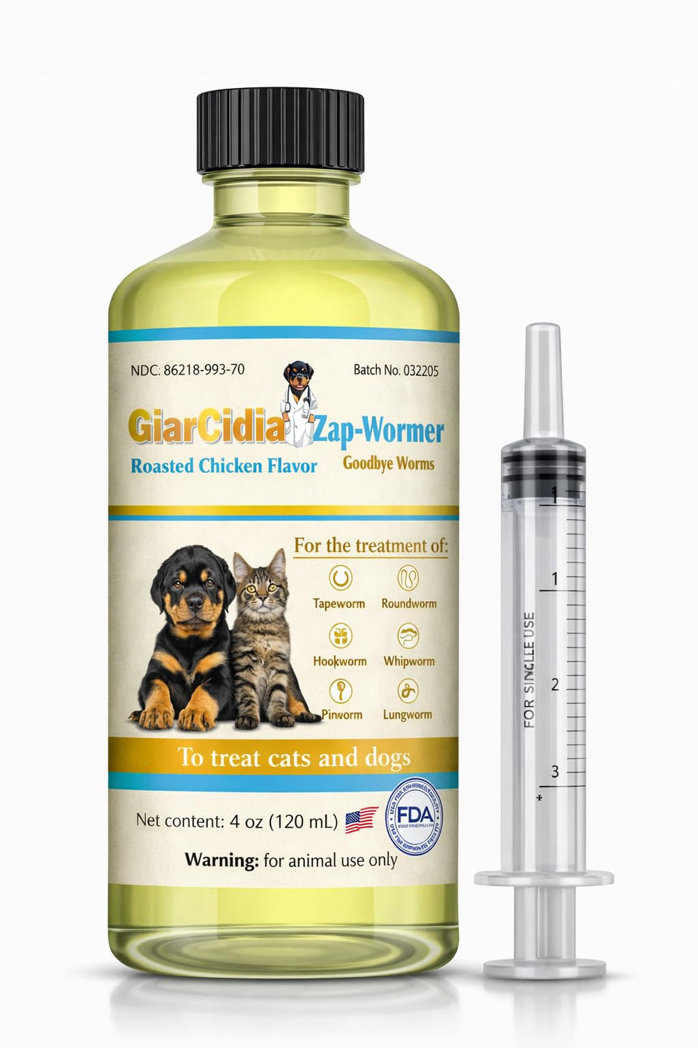 Giarcidia dewormer bottle with chicken flavor for cats and dogs