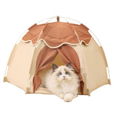 Gigreinc cat tent with flower canopy creates a cozy indoor retreat.