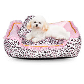Gigreinc dog bed pink leopard front view shows cozy, washable design for small dogs.