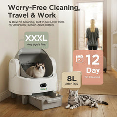 Gimars self-cleaning litter box with 12 sensors ensures safe, quiet operation.
