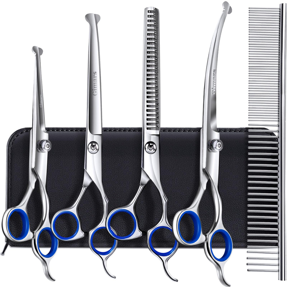 Gimars titanium-coated 6-in-1 dog grooming scissors for precise cuts.