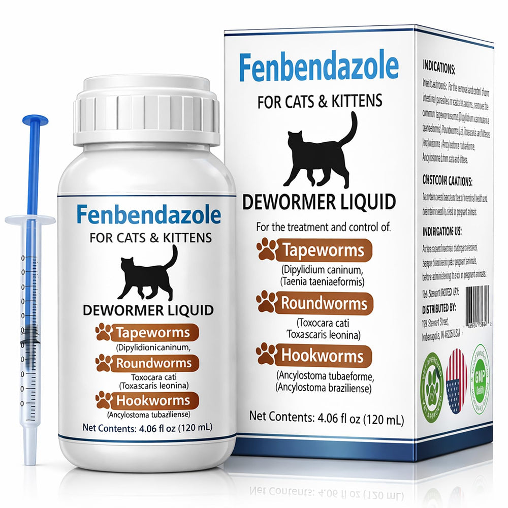 Ginzeca cat dewormer bottle shows convenient dosing for home use.