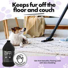 Girl With The Dogs Fluff Off label closeupânatural ingredients nourish the coat.
