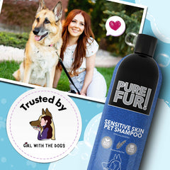 Girl With The Dogs Pure Fur! label closeup highlighting natural, fragrance-free formula.