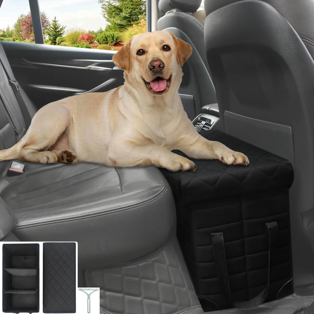 GJEASE car back seat extender with a soft top for pet comfort on long trips.
