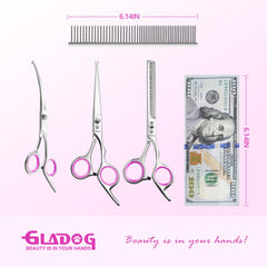 GLADOG pet comb detangles and prepares fur for smooth cuts.