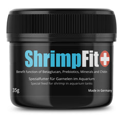 GlasGarten ShrimpFit bottle label supports immune health for ornamental shrimps.