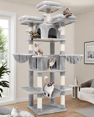 Globlazer Big Cat Tower overview shows a tall, multi-cat playground for lounging and play
