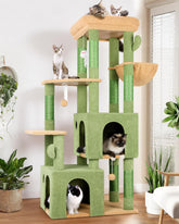 Globlazer Cactus Cat Tower top perch offers a wide, comfortable lookout for large indoor cats.