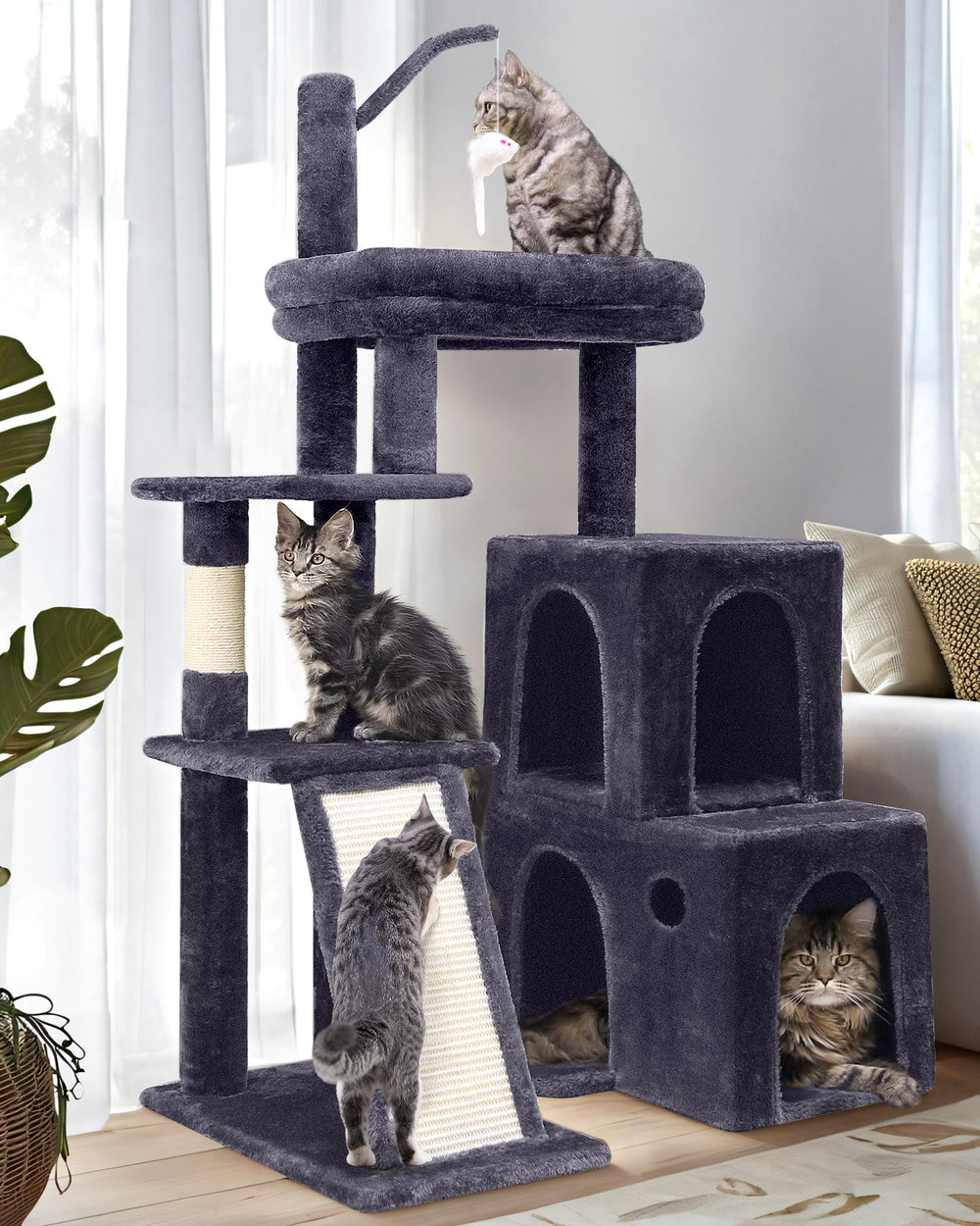 Globlazer cat tower bottom condo offers roomy safe space for big cats.