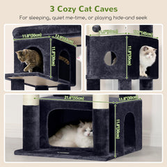 Globlazer cat tree condos offer three cozy caves for private naps and play.