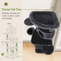 Globlazer cat tree with fan shaped condos saves space and creates cozy hideaways.