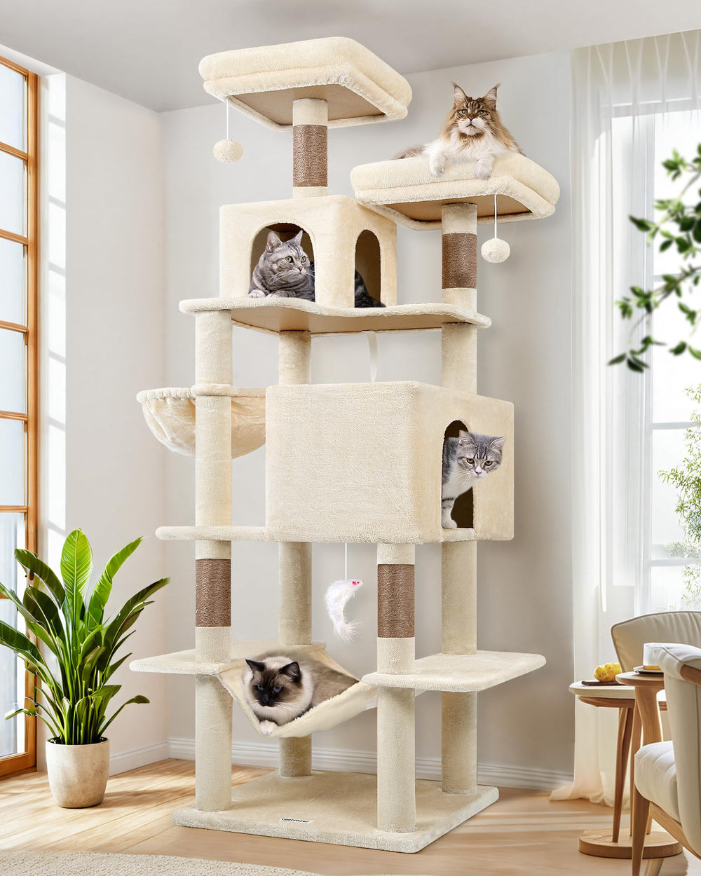 Globlazer cat tree tower 76-inch front view shows sturdy climbing space for multiple cats.