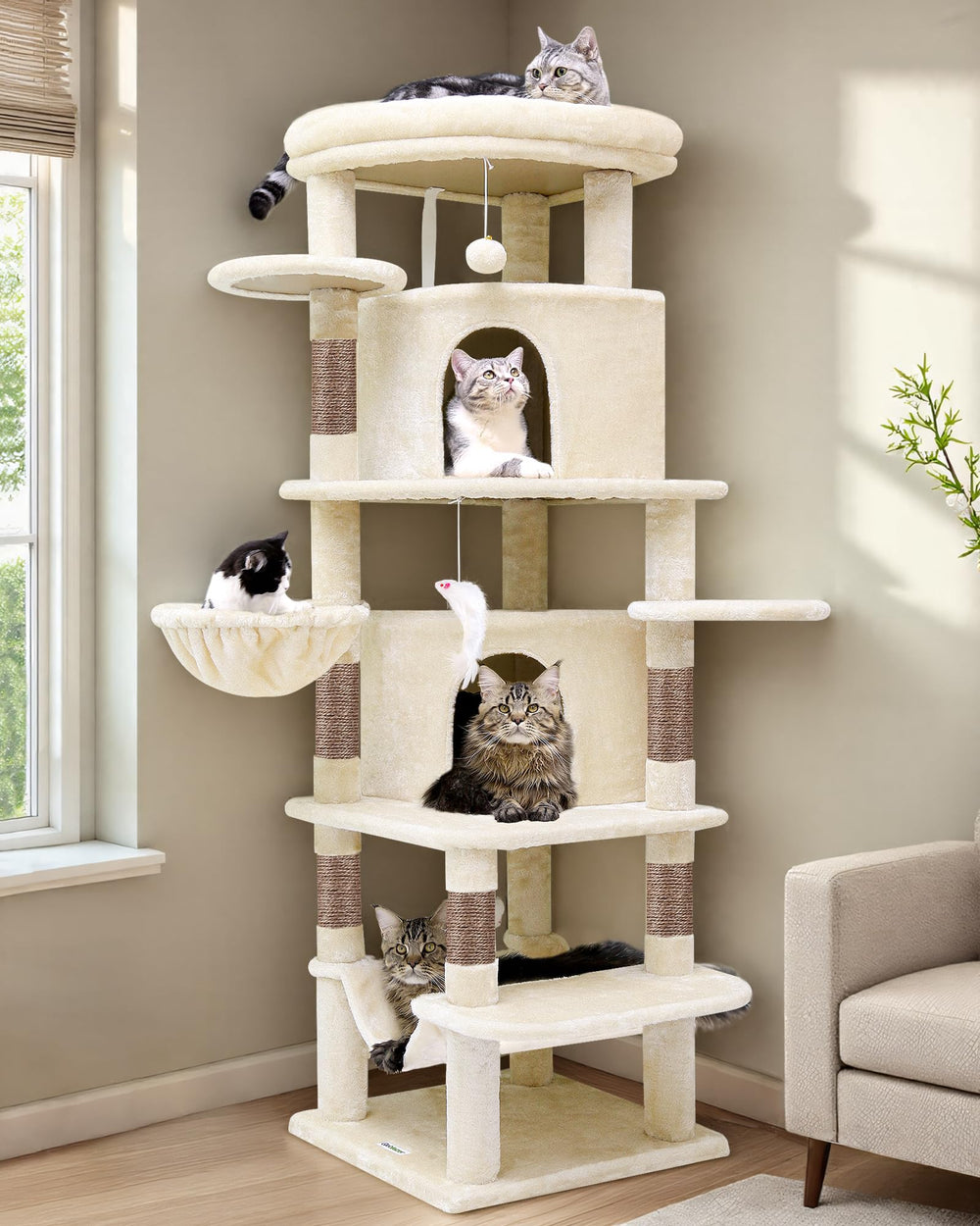 Globlazer corner cat tree 66inch angled overview for spacious multi-cat play.