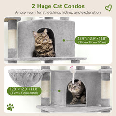 Globlazer corner cat tree includes hammock and round basket for resting.