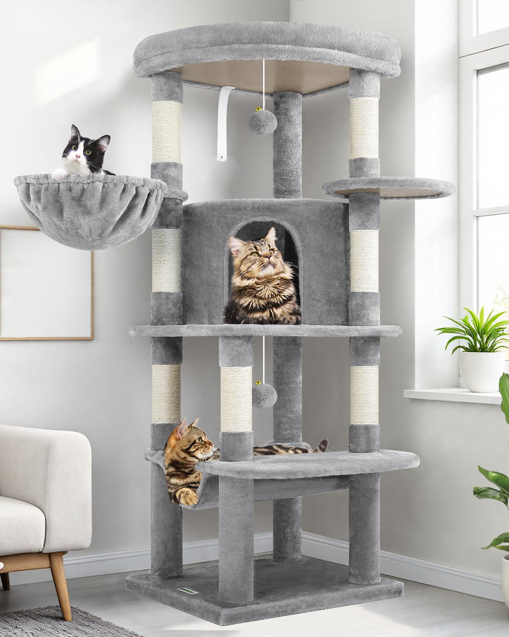 Globlazer corner cat tree top platform offers spacious perch for perching and observing.