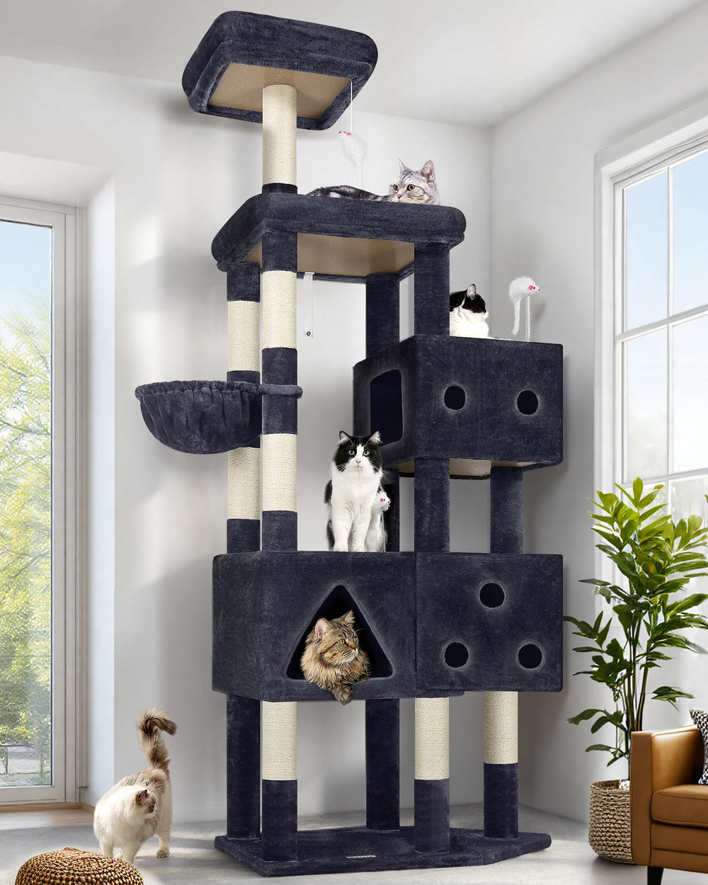 Globlazer F81 81-inch cat tower side view showing tall, stable multi-level design