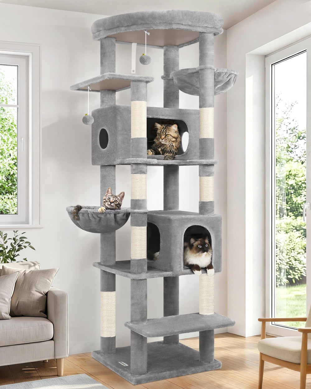 Globlazer heavy duty cat tree 74-inch base for stability and safety.