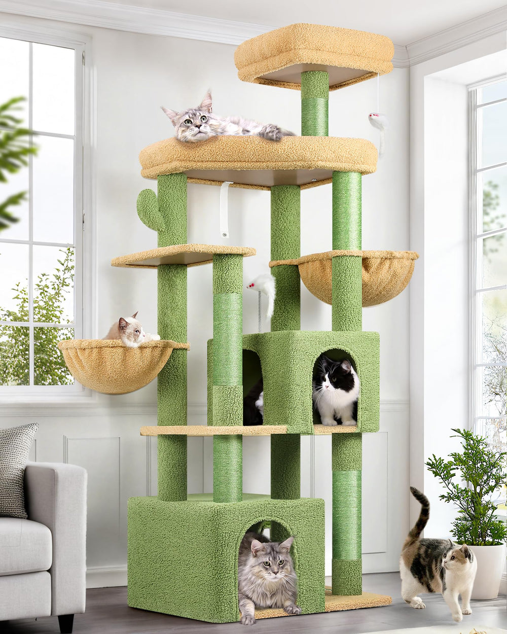 Globlazer sturdy cat tree 68-inch tower provides an elevated perch for relaxed lounging.
