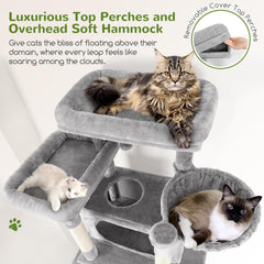 Globlazer XXL cat tree two cat condos offer private retreats for solo naps.