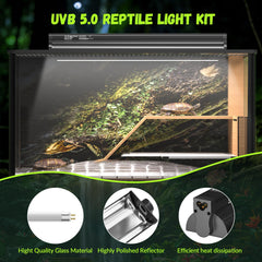 GlowUp T5 UVB kit, terrarium installation, safe and simple to mount.