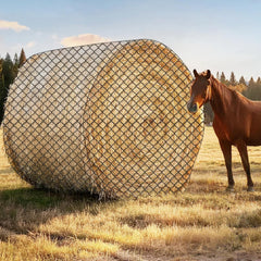 GmTonty round bale hay net 6ft with knotless design slows intake and reduces waste.