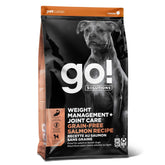 Go! Solutions weight-management salmon dry dog food bag promoting lean protein and controlled portions