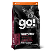 Go! Solutions Sensitivities Lamb dry dog food bag front highlights grain-free, chicken-free formula for sensitive stomachs